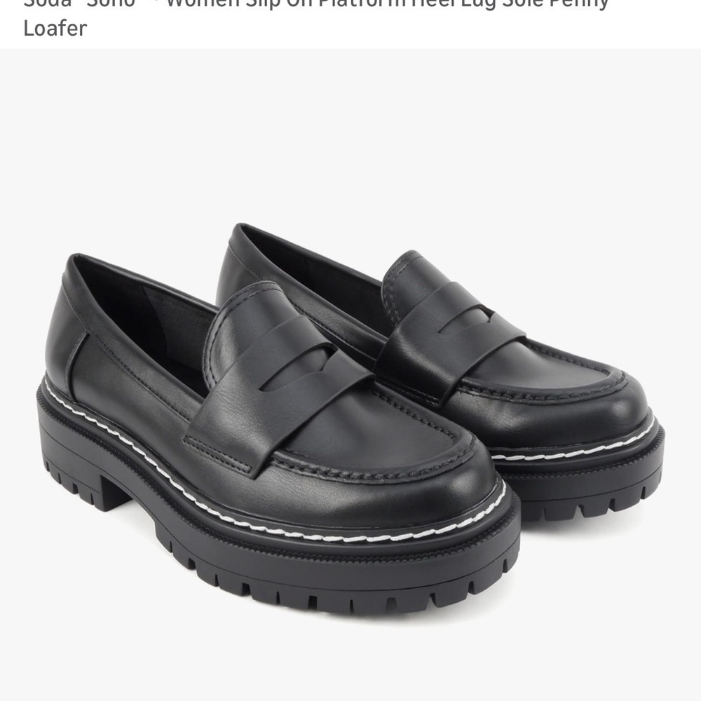 Soda Eurekas platform soho Women's Black Chunky slip on  Loafers